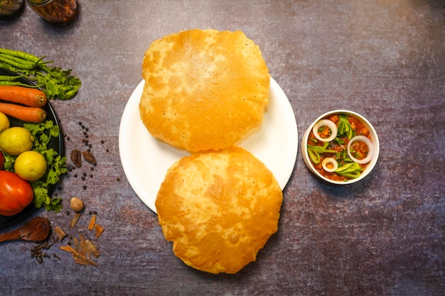 Chole Bhature or Chana masala is a Famous Indian dish  on table