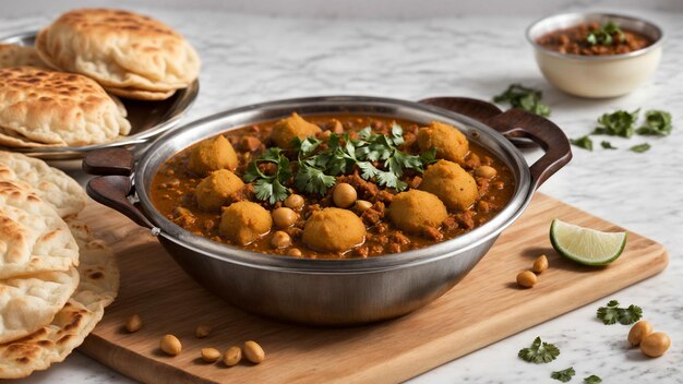 Chole Bhature on a clean white background highlighting the intricate details and flavors of this be