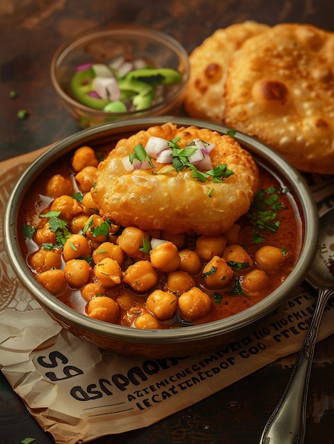 Photo chole bhature dish poster with spicy chickpeas and fluffy bh illustration food drink indian flavors