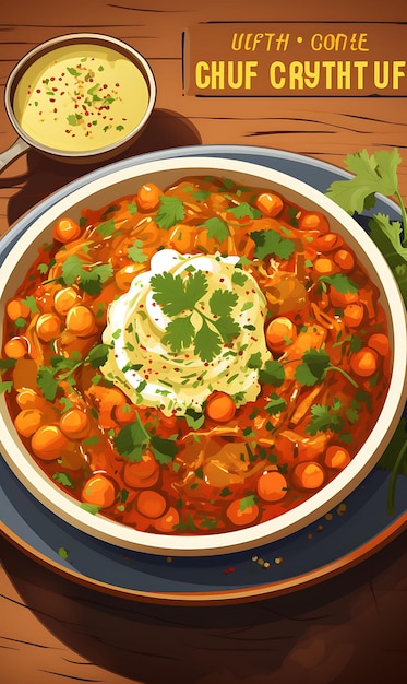 ひよこ豆のカレーを添えたチョレ・バトゥーレ料理 ふわふわバトゥーレ スパイシーなインド料理文化のレイアウト ウェブサイト