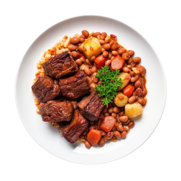 흰색 접시에 Cholent 이스라엘 요리