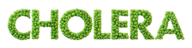Слово холера, сделанное из шрифта молекулы клеток зеленых бактерий Здоровье и благополучие 3D рендеринг