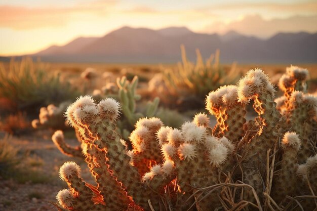 Photo cholla cacti in sunset light