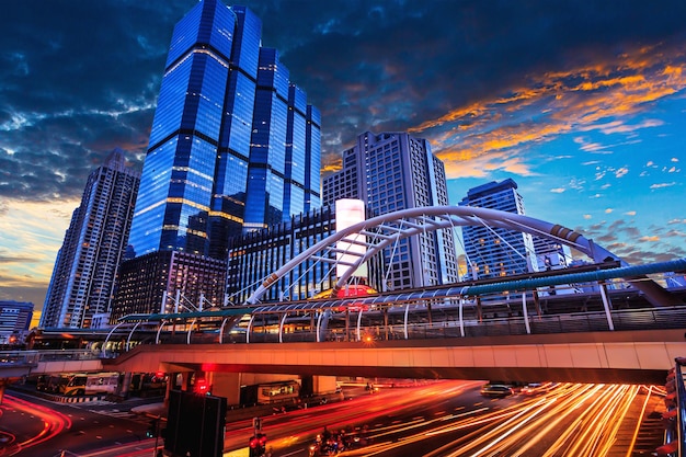 Chong Nonsi Business Area Sunset at Chong Nonsi skywalk Bangkok