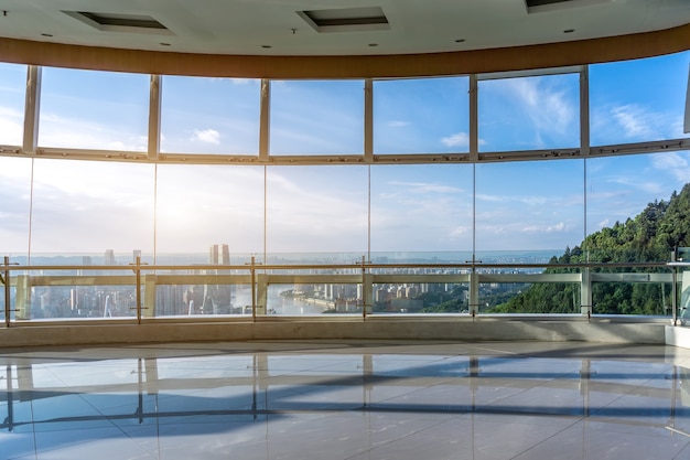 Chongqing office building glass and city skyline