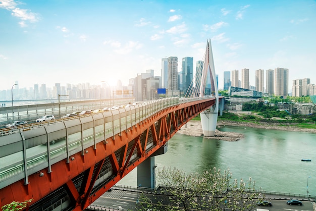 Chongqing urban architectural landscape skyline and River Bridge