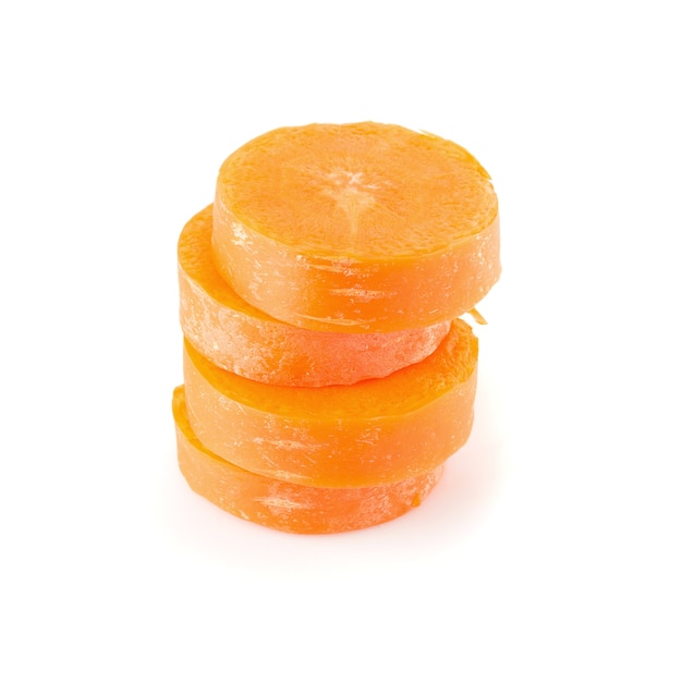 Chopped carrot slices isolated on a white background