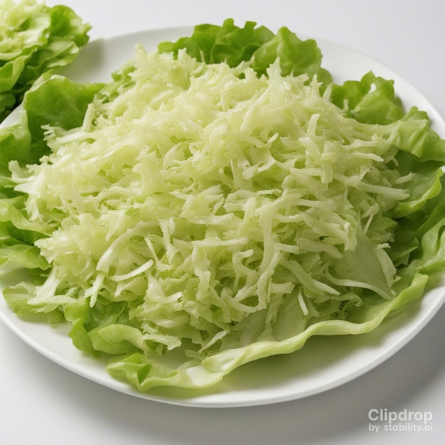 Chopped chicory on a white plate with selective focus from above