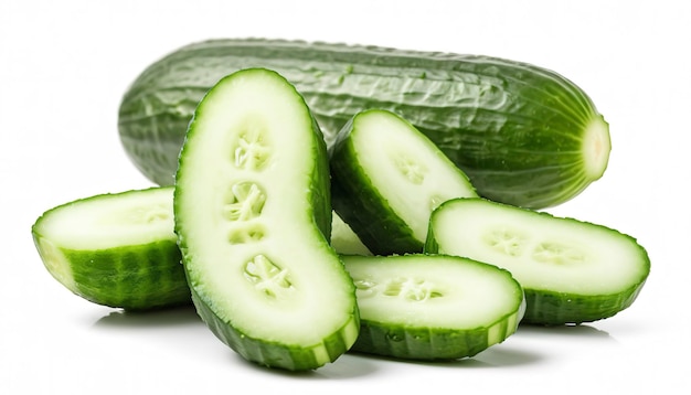 chopped cucumber isolated on white background