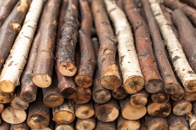 Chopped firewood logs in rows. Wood texture.