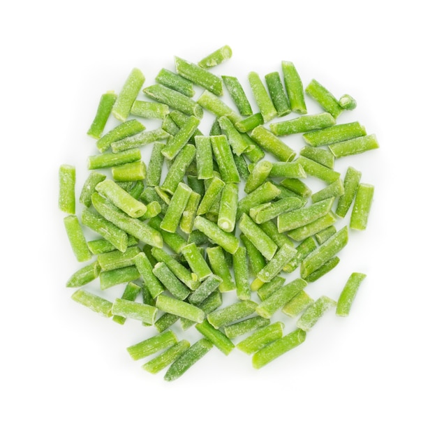 Chopped Frozen Green Beans Isolated Flat Lay and Top View