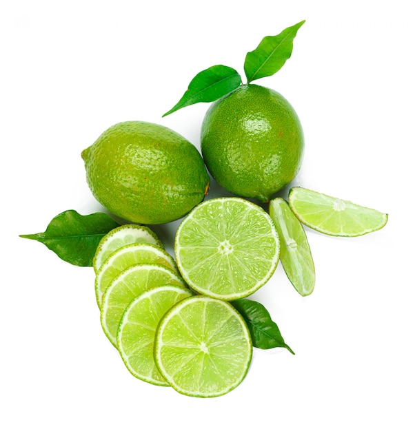 Chopped lime fruit isolated on white background