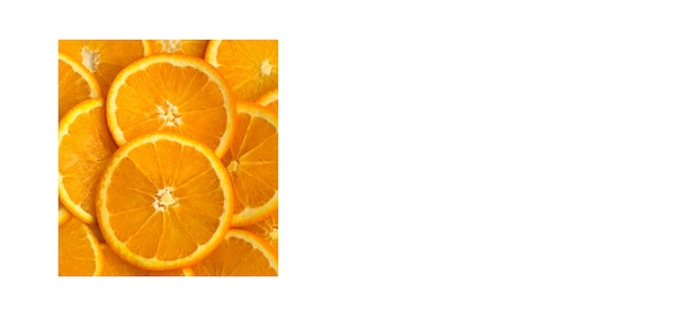 Chopped orange fruit on the white background. banner. copy space