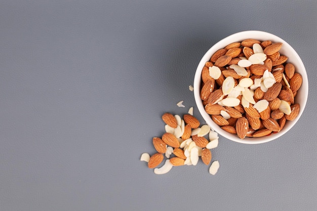 chopped and raw almonds in a bowl