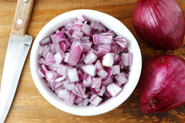 Shallots or Red Onion in a white bowl 18774501 Stock Photo at Vecteezy