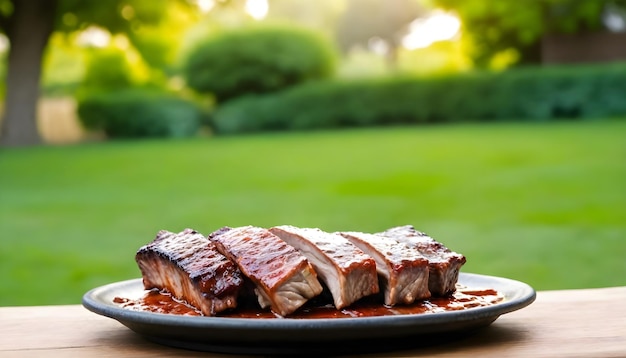 Chopped ribs grilled with a sauce