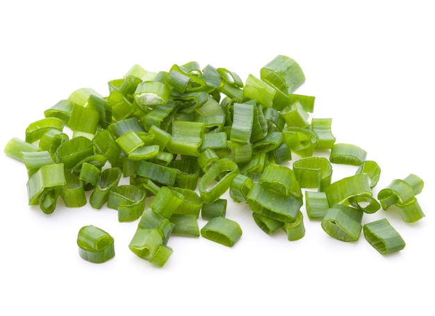 Chopped spring onion or scallion isolated on white background cutout