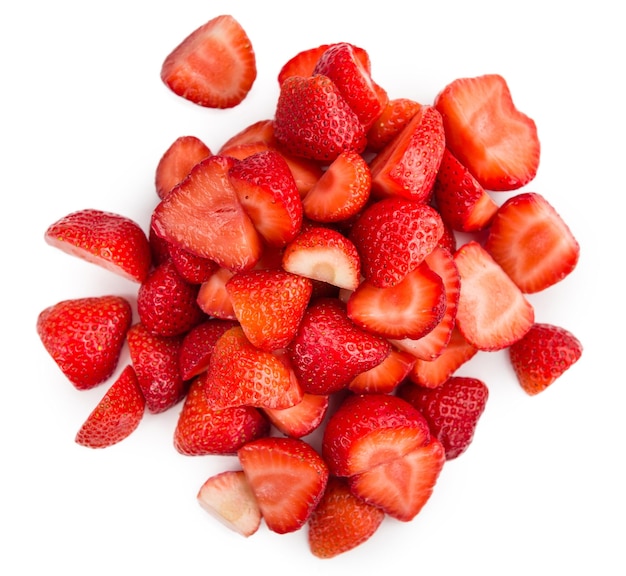 Chopped Strawberries isolated on white background