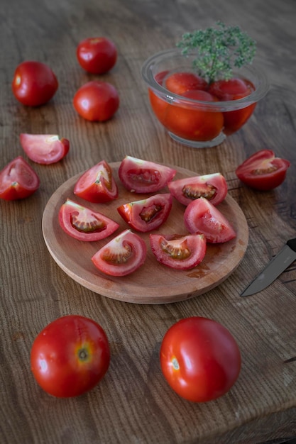 Chopped tomato Tomato prepared to make juice gazpacho or salmorejo Tomato for salad