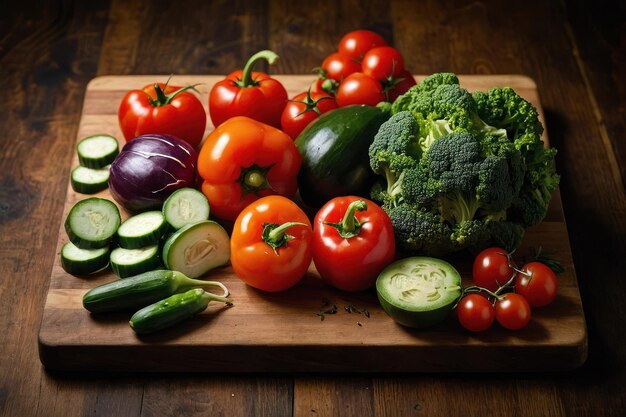 Photo chopped vegetables assortment on a cutting board