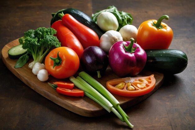 Chopped vegetables assortment on a cutting board