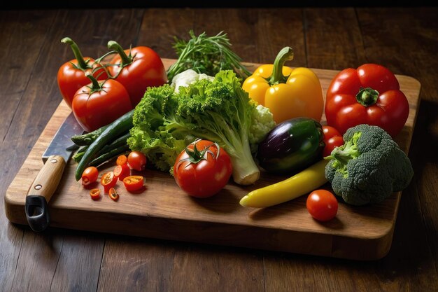 Chopped vegetables assortment on a cutting board