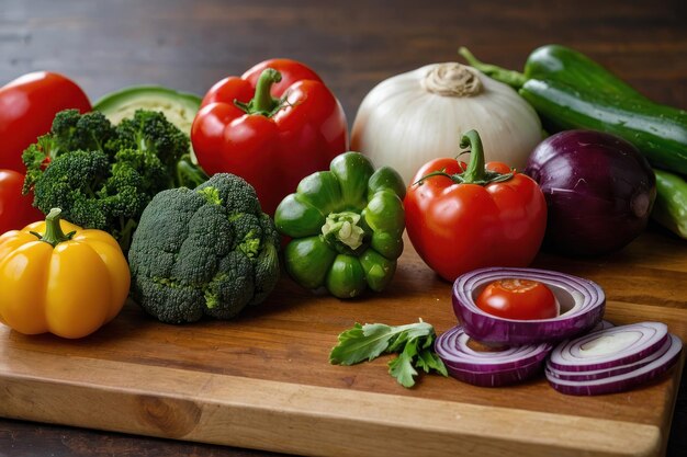 Chopped vegetables assortment on a cutting board