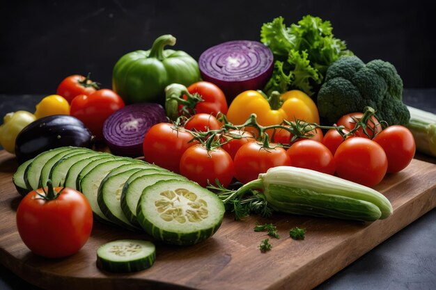 Chopped vegetables assortment on a cutting board