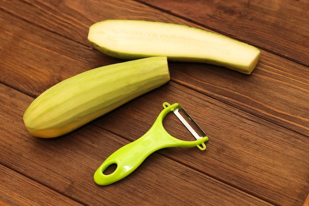 Chopped zucchini into strips with a light green peeler