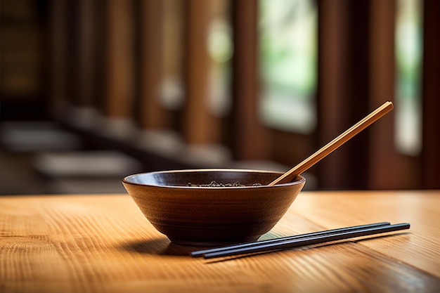 Photo chopstick bowl sits on old wooden table