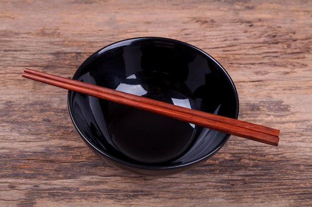 Chopsticks and black bowl