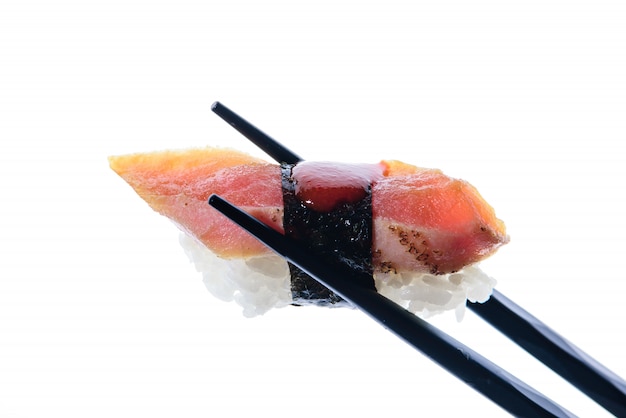 chopsticks with sushi Isolated