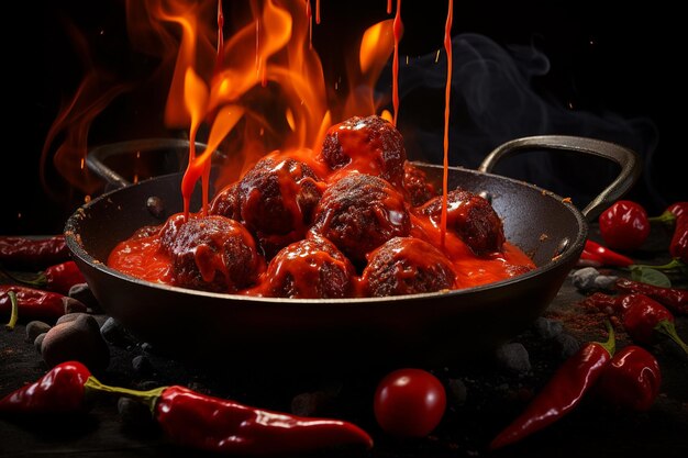 Chorizo Meatballs with Spicy Sauce