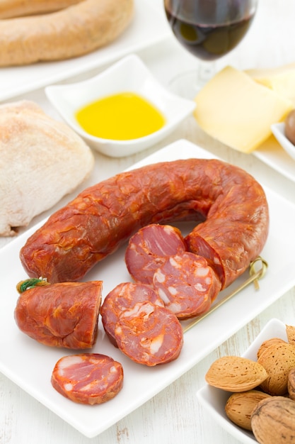 Chorizo on white dish