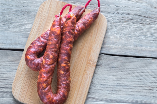 Chorizo on the wooden board