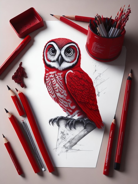 Premium AI Image | Chouette trash polka draw drawing red dessin Pencil ...