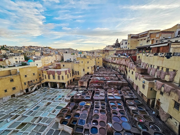 Foto la conceria di chouwara a fez, in marocco