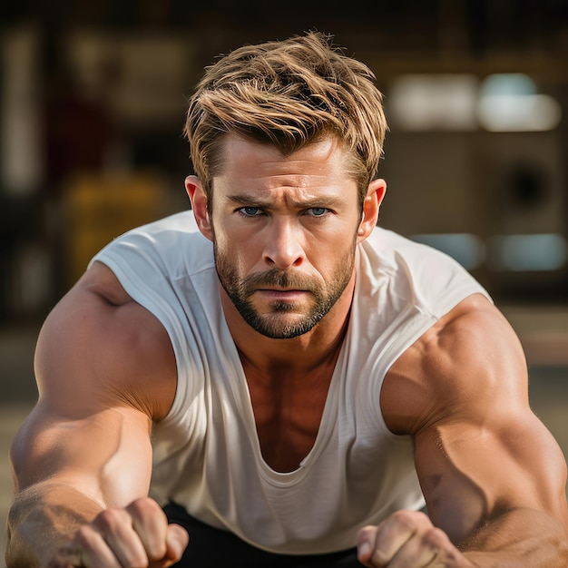 Chris Hemsworth aan het trainen.