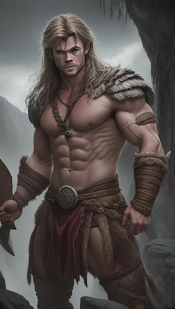 Chris Hemsworth as a barbarian from dungeons and dragonslean muscle ai generated image