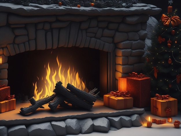 chrismas night and fire place