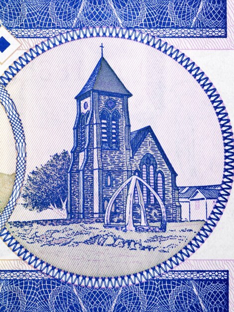 Christ Church Cathedral in Stanley from Falkland Islands money pound