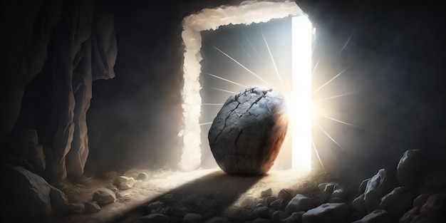 Christ is risen view from inside the tomb Generative ai