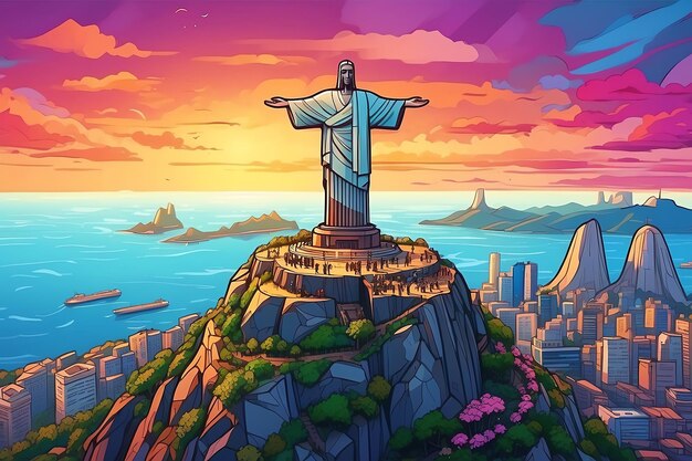 Photo christ the redeemer brazil in art style