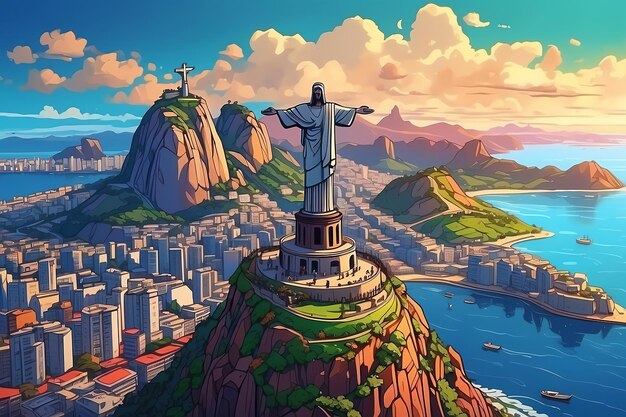 Photo christ the redeemer brazil in art style