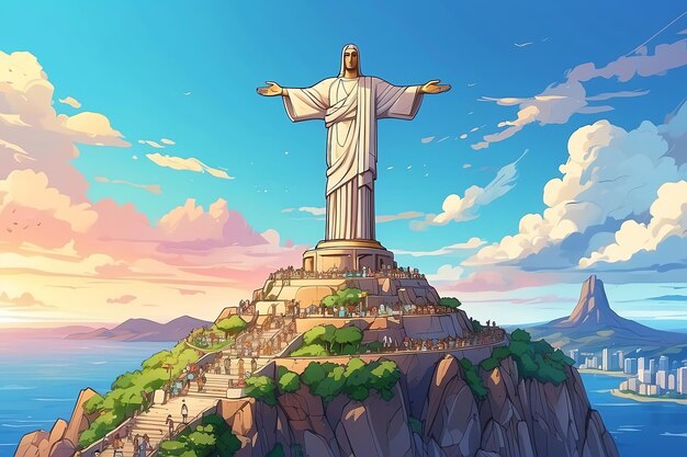 Photo christ the redeemer brazil in art style