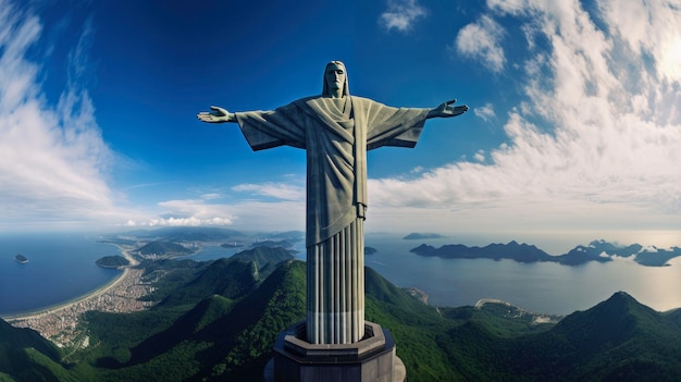 Foto la statua iconica del cristo redentore di rio de janeiro, in brasile, creata con la tecnologia generative ai