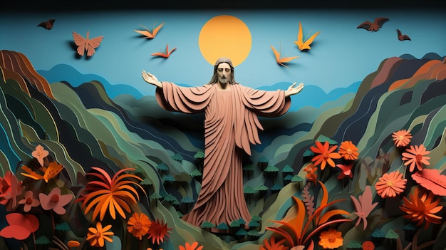 그리스도 리우데자네이루 브라질 종이 퀼링 스타일에 있는 예수 그리스도의 구속자 동상