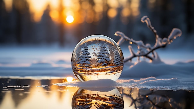 Christbaumkugel in Kristallinen Schnee Fotorealistisch