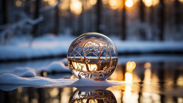 Christbaumkugel in Kristallinen Schnee Fotorealistisch