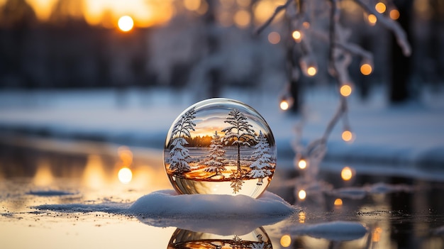 Photo christbaumkugel in kristallinen schnee fotorealistisch